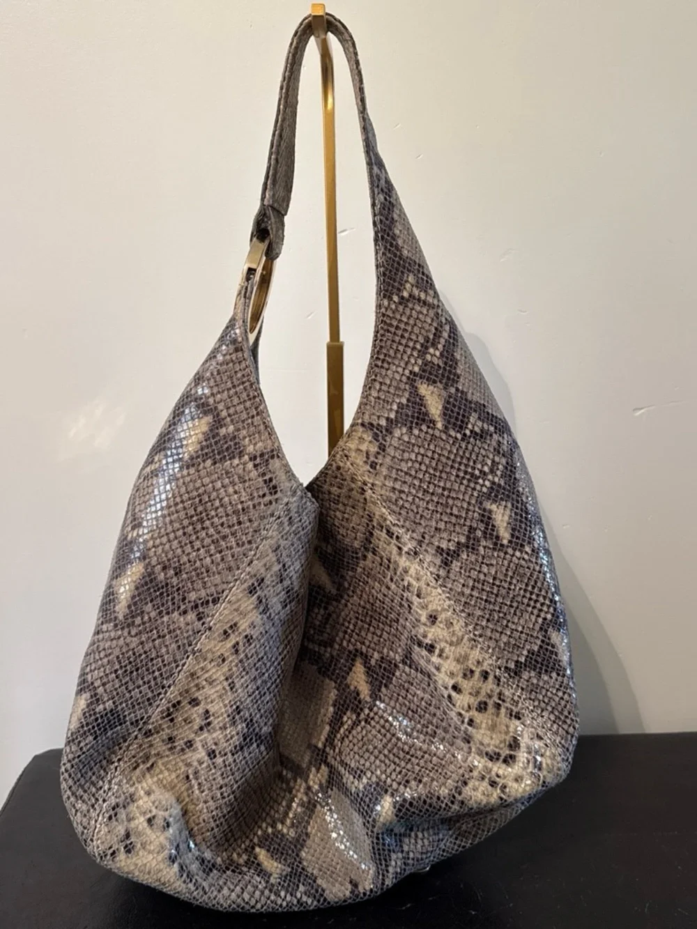Gray Snake-Print Hobo Bag - Sleek Shoulder Carry